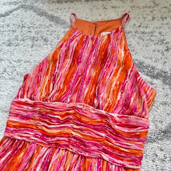 Carmen Marc Valvo Ruched Silk Cocktail Dress Pink Orange Size 2 - Picture 4 of 9